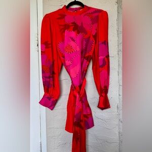 Farm Rio Vibrant Red and Pink Floral Dress